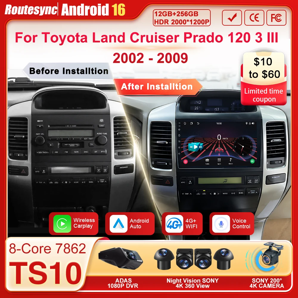 

2 Din Android Autoraido For Toyota Land Cruiser Prado 120 3 III For Lexus GX470 GX 470 J120 2002 - 2009 Car Radio Touch Screen