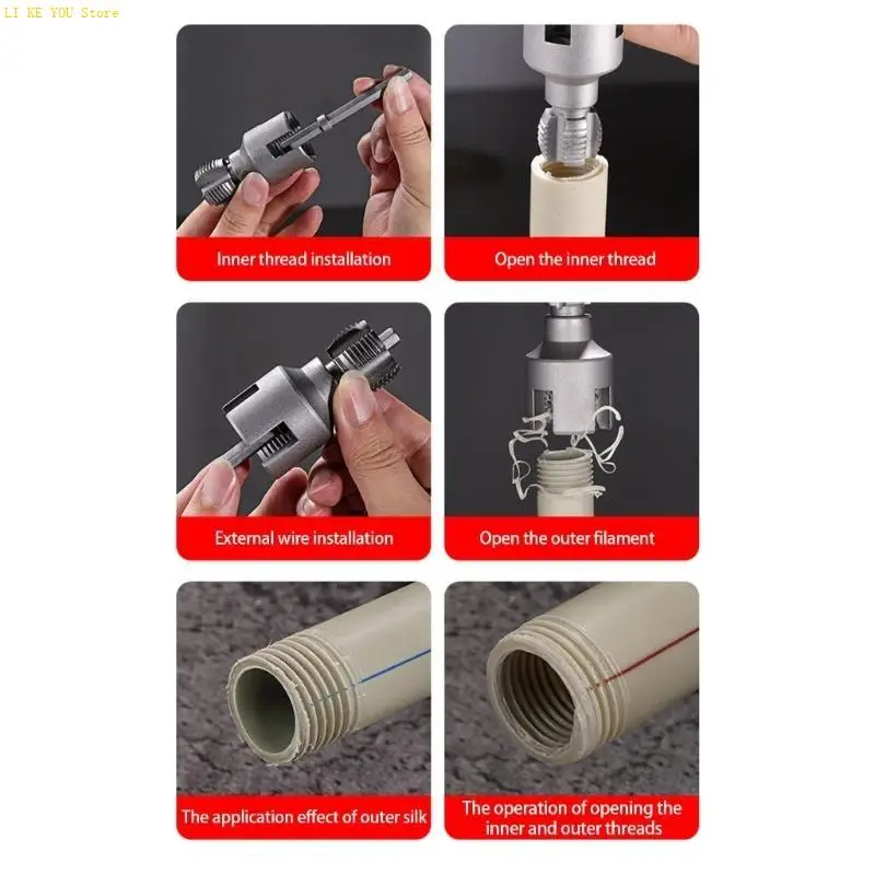 W3JE 3/4'' Water Pipe Inner Hole Opener Electric Drill Hexagonal Tappings Tool Plastic Pipe Internal Thread Openers