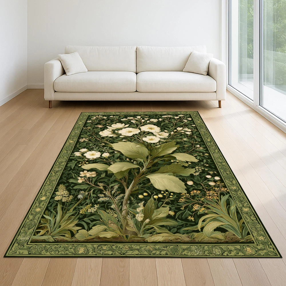 Vintage Hummingbird Red Berry Floral Frame print Rug,living room lounge,sofa zone,entry hallway Entry DoorMat,NonSlip Rug,gifts