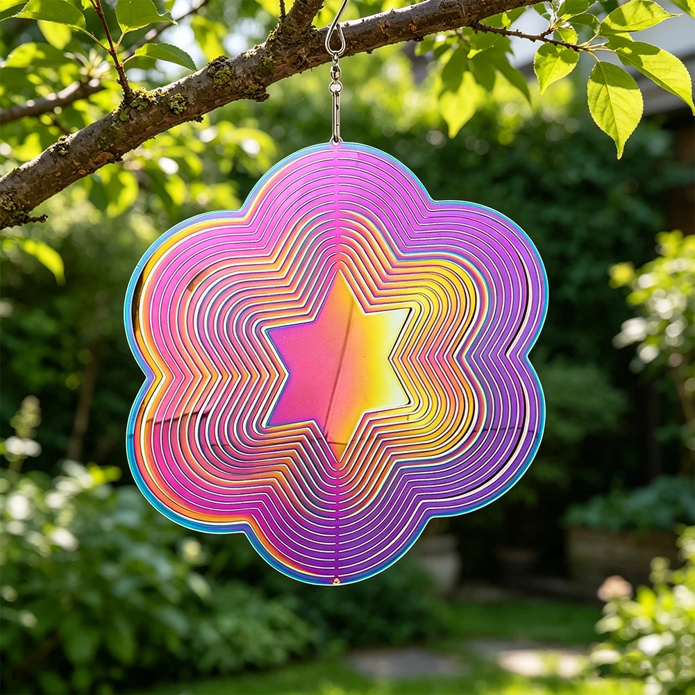 Bunter Schillernder Edelstahl Solomon Stern Windspinner 3D Rotierendes Hexagramm für Garten Heim Outdoor Deko Ornament Geschenk – Detail 3
