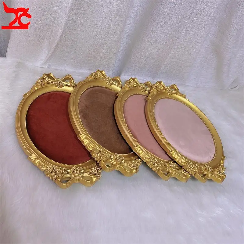 Vintage Photo Frame Shaped Jewelry Display Tray with Gold Border 38*25Cm Large Size Colored Velvet Ring Earring Storage Props