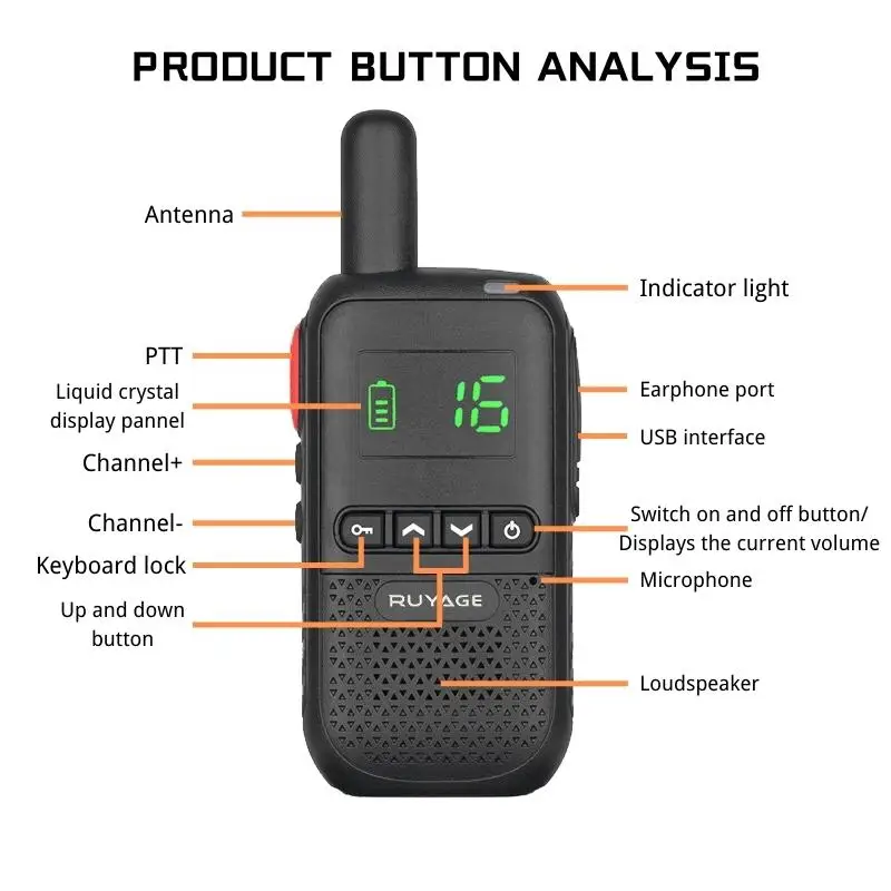 Ruyage-Q7 Mini Walkie Talkie, Rechargeable Walkie-Talkies, FRS, PMR446, Long Range, Portable, Two-way Radio for Hunting