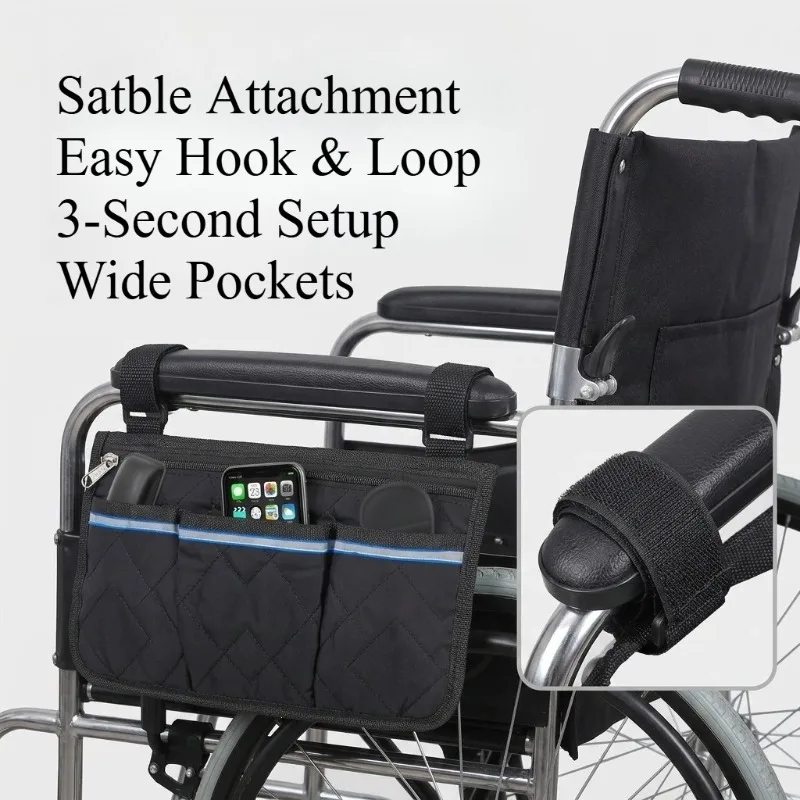1Pc Wheelchair Bag Waterproof Pouch Secure Reflective Strip Large Capacity Walker Storage Multifunctional Black Blue Red