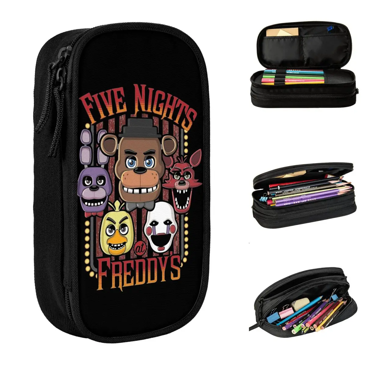 Pizzeria Pencil Case Fnaf Fazbear Pencilcases Pen Holder for Student Large Storage Bags School Supplies Zipper Stationery