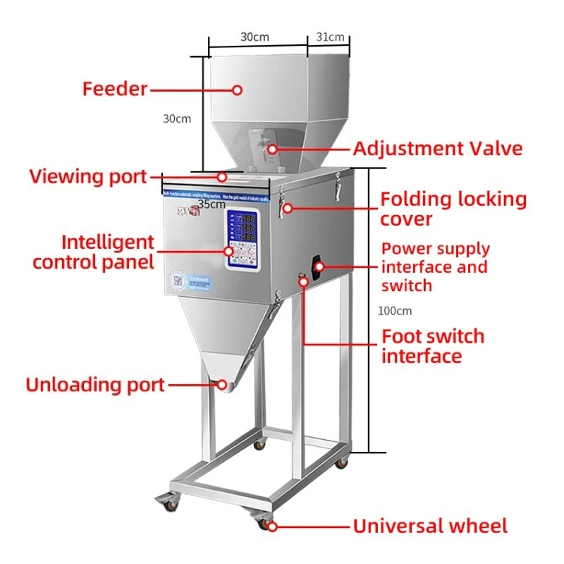 1KG-25KG Large-scale granular rice slices, grains, coffee beans, nuts, small bags, packaging, weighing and filling machine