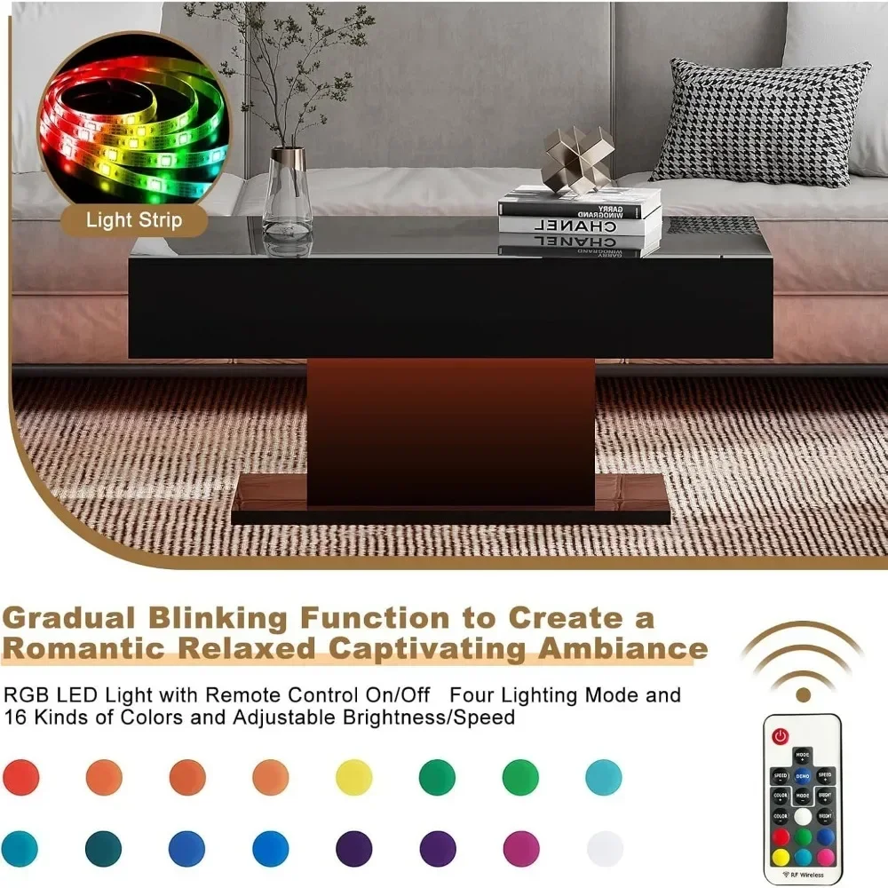 Led Coffee Table for Living Room, Living Room Table Rectangular Center Table Modern Wooden Coffee Tables for Reception Room