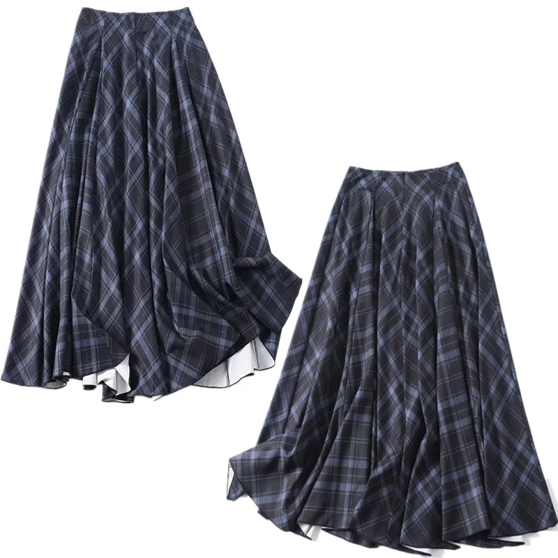 Maxdutti Southern French Retro Plaid Skirt Minimalist Woman Clothes Casual Fashion High Waist Wide Swing Midi Pleated Skirt 2027