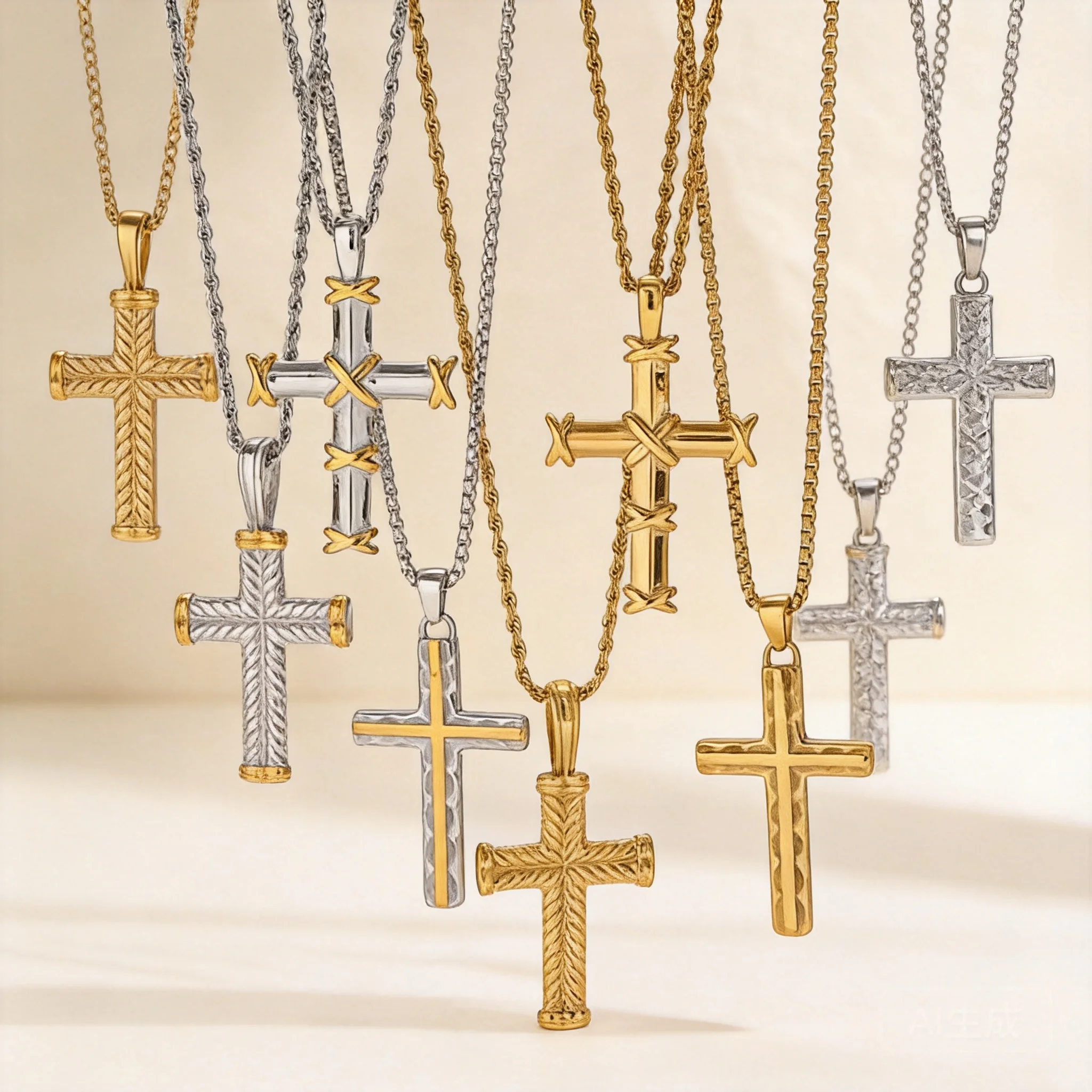 Lucky Blessing Retro 3d Cross Pendant Necklace For Men Women Stainless Steel Smooth Surface Twisted Chain All Match Trendy Fashi