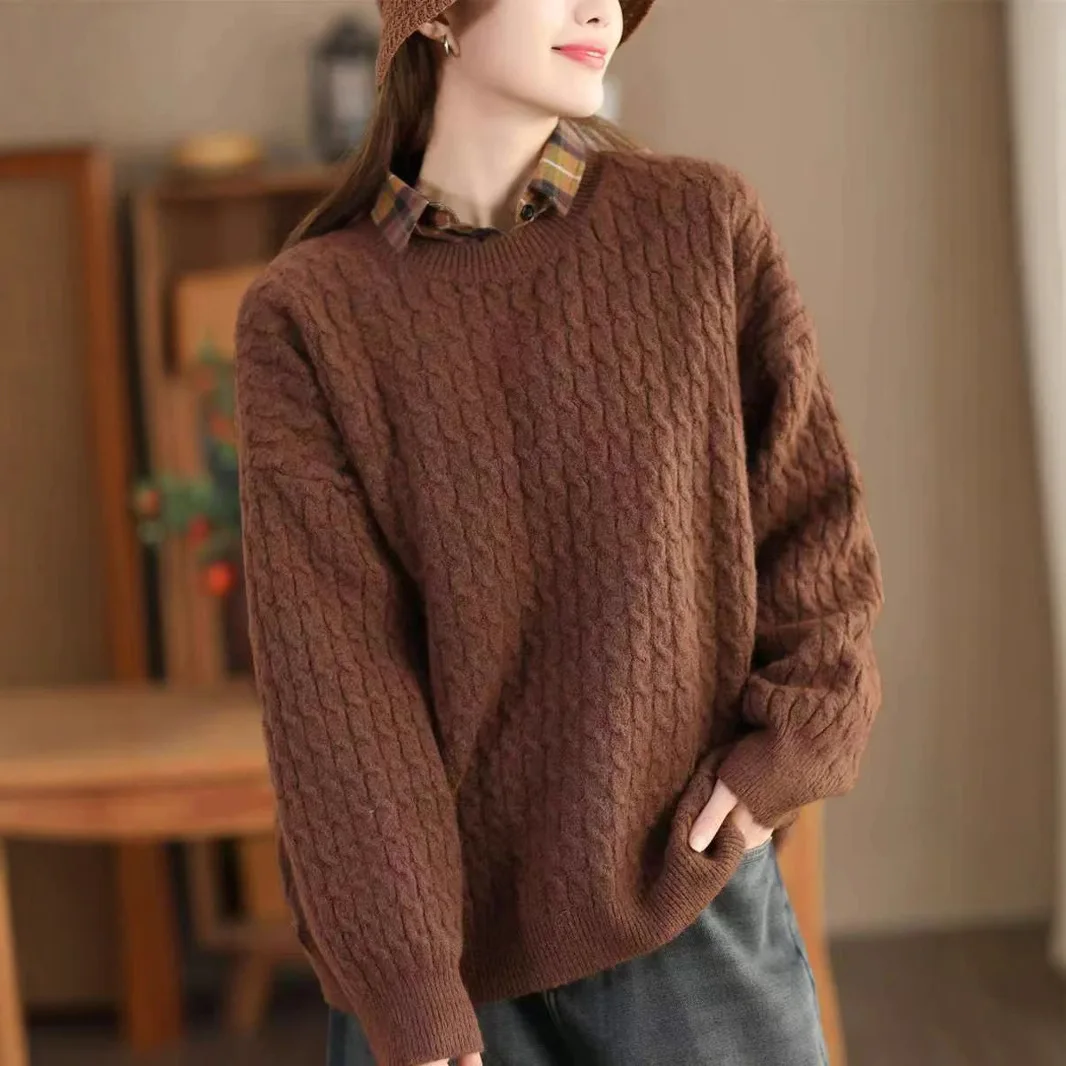 Winter Wool Blended Sweater Women's Good Quality Solid Color Long Sleeve Loose Casual Pullover Knitwear Female Warm Premium Tops