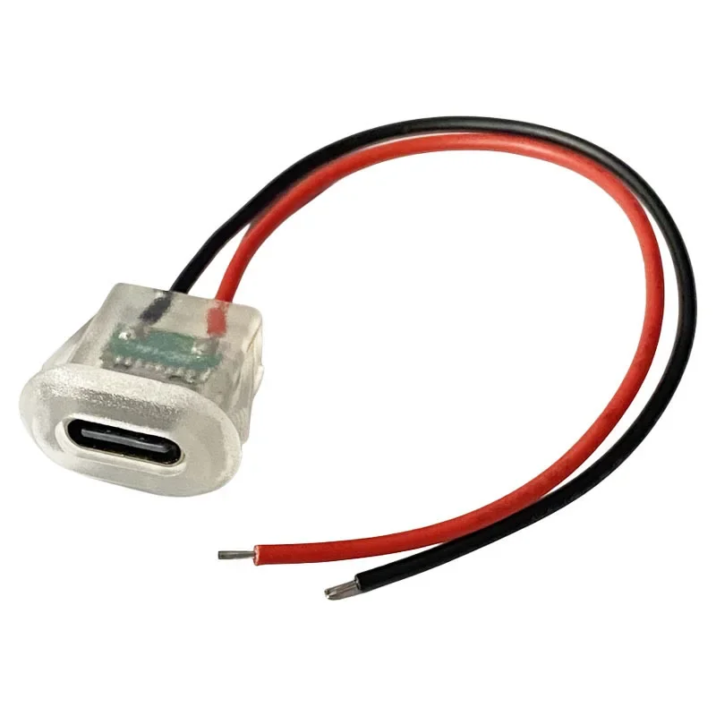 5PCS Female Connectors 2Pin USB Type-C Input Type Charging Socket Waterproof USB-C Power Port 24AWG Lead Wire With LED Lights