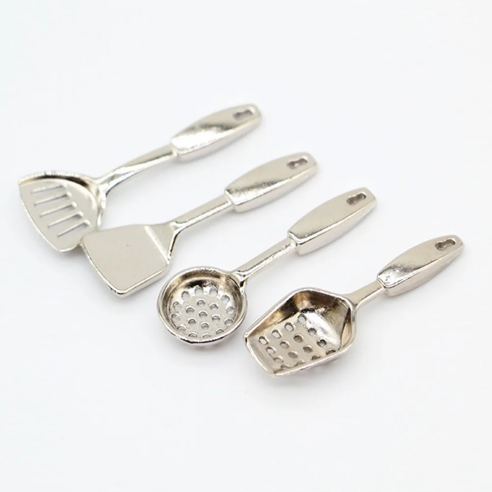 

4pcs Mini Kitchen Utensils Set Dollhouse Accessories Shovels Spoons Tiny Cooking Tools Alloy Kids Play Toy Mini House