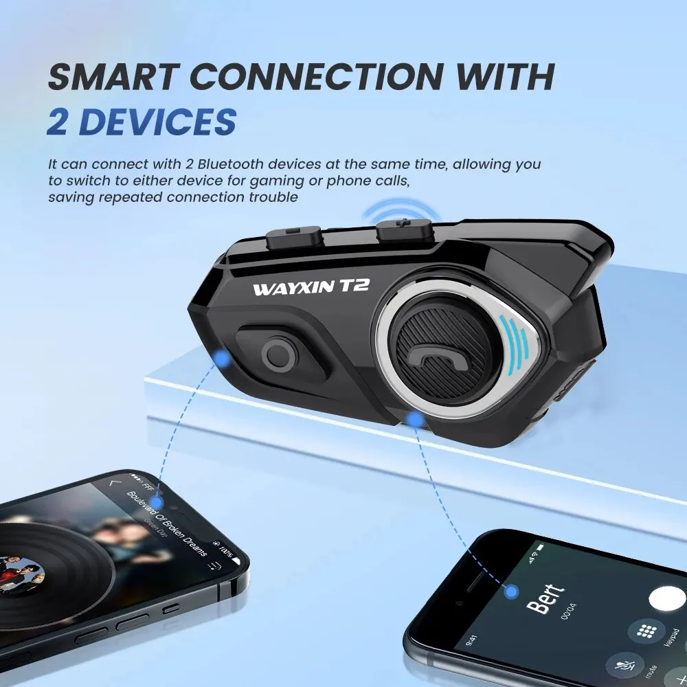 WAYXIN шлем гарнитура T2 мотоцикл Bluetooth домофон для 2 райдеров домофон Motos домофон BT 5,0 водонепроницаемый байкер