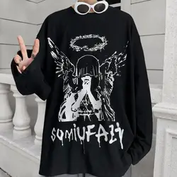 Men T-shirt Gothic Vintage Print Long Sleeve Round Neck Men Tee Shirt Loose Fit Male Tee Top Soft Bottoming Blouse For For Daily