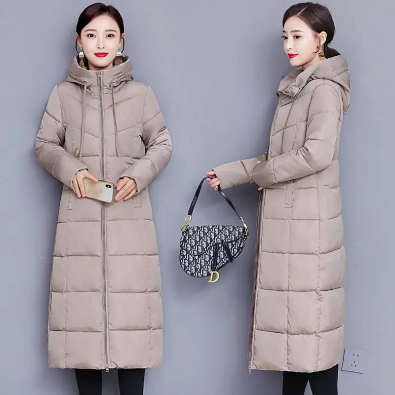 2024 women Winter Long Thick overCoat Hooded Puffer Warm Female  long cotton Parka