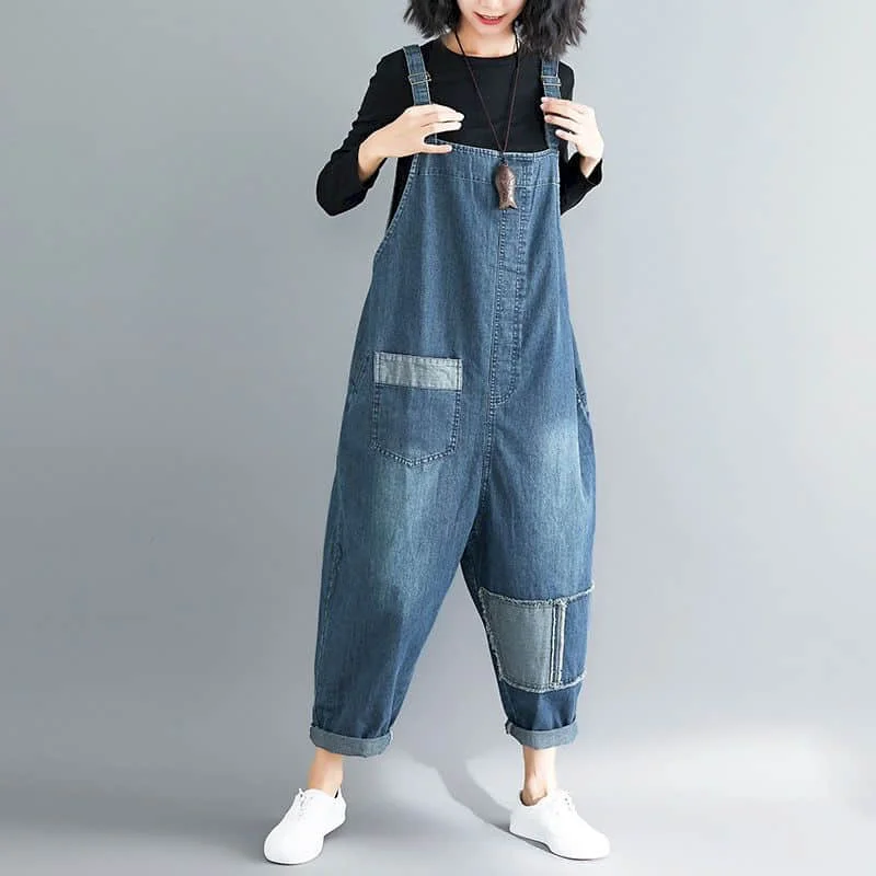 Denim Jumpsuits for Women Korean Style Vintage Playsuits Casual Loose Trousers Oversized High Waist Overalls for Women Clothes