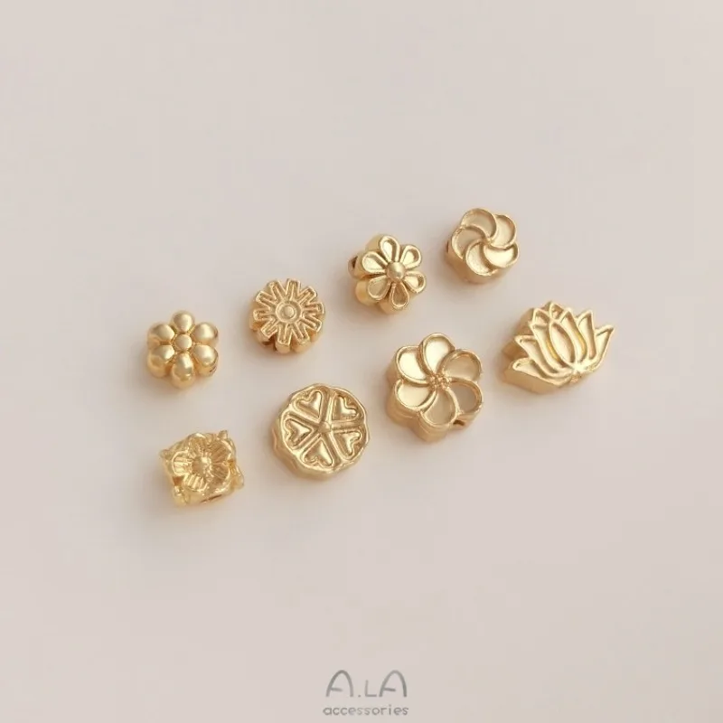 14K Gold Color Peach Blossom Plum Blossom Lotus Bead Spacer Loose Bead DIY String Bracelet Necklace Jewelry With Bead Material