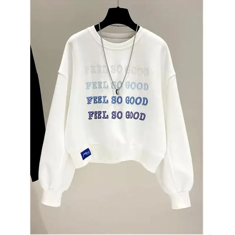 

Pullovers Women Spring Autumn Thin Tops 2024 Korean Style Fashion Embroidery Letters Sweatshirts Loose Short Capless Jacket Top