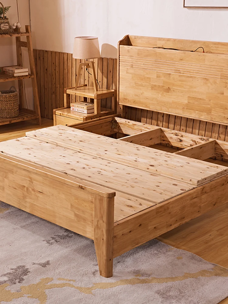 

Скандинавская кровать из чистого массива дерева современный простой китайский стиль 1,5 м 1,8 м двойная кровать с перезаряжаемой многофункциональной арендной мебелью