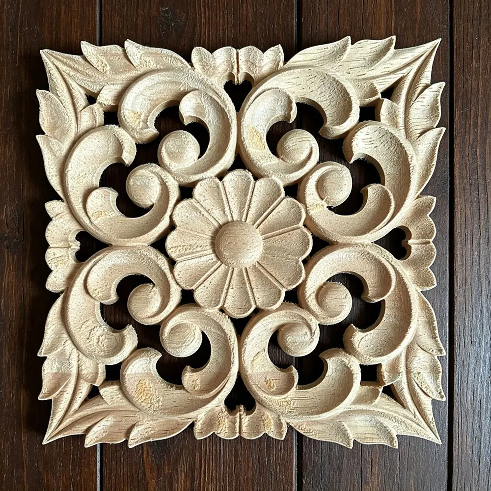 

15-25cm Unique Natural Floral Wood Carved Wooden Figurines Crafts Corner Appliques Frame Wall Door Furniture Woodcarving Decor