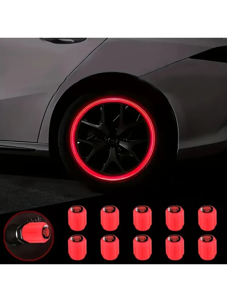 AliExpress NONE 4Pcs Luminous Skeleton Tire Valve Caps Universal Fluorescent Wheel Hub Covers for SUV Bike Truck Motorcycle Accessories RED/BLUE