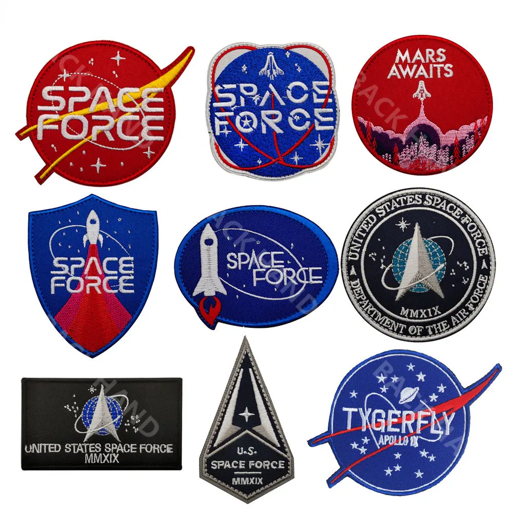 US Space Force Space Logo Embroidered Badge Morale Badge Magic Patches Fabric Decal Military Acessories Embroidery Patches