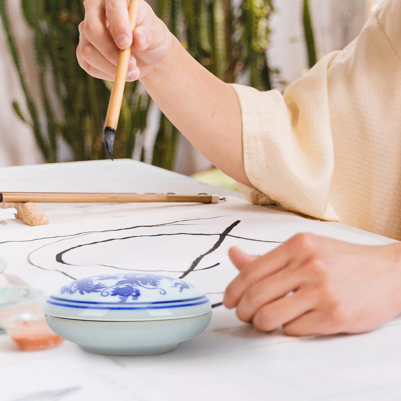 1 個 DIY 中国インクパッドセラミック表面多目的インクパッド滑らかな傷つきにくい絵画書道用