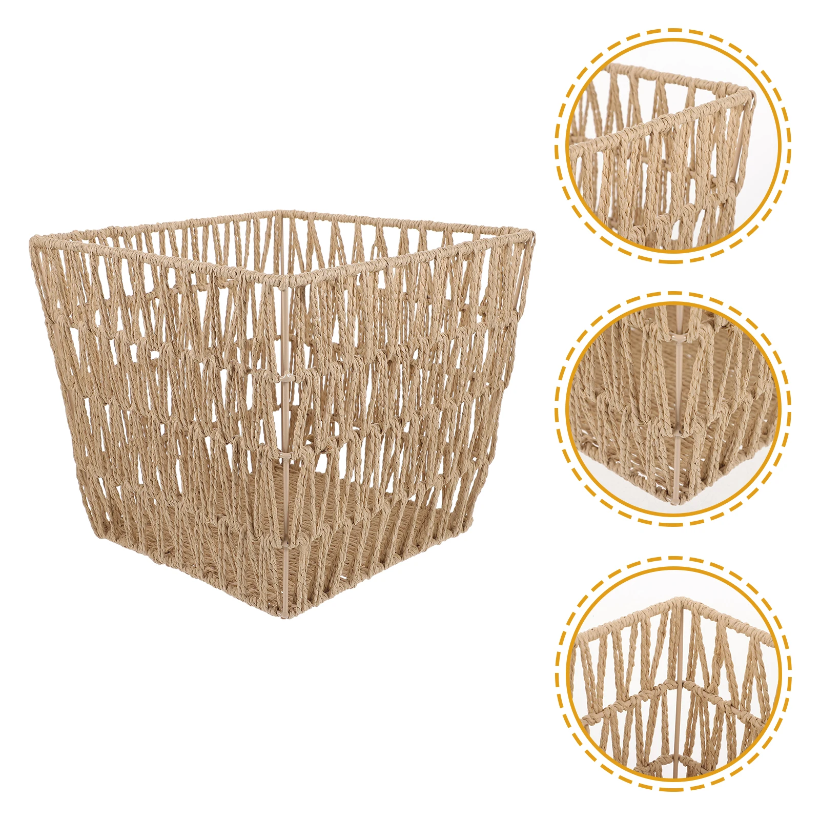 

Sturdy Woven Garbage Bin Lightweight Trash For Home Bathroom Bedroom Office Storage Sundry Basket Pastoral Style Decorative