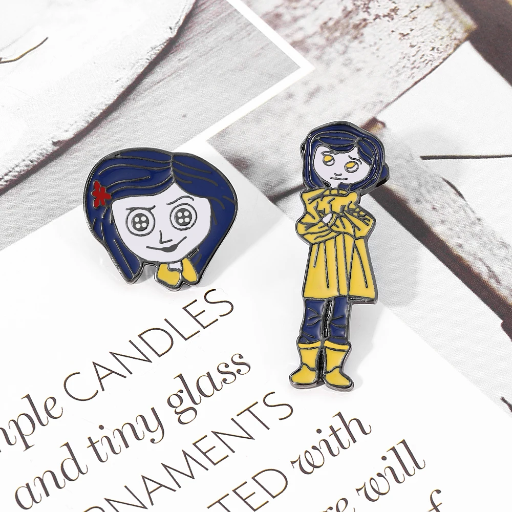 2 Pcs Scary Coraline&the Secret Door Brooch Creative Caroline Enamel Pin Backpack Clothing Jewelry Metal Badge Accessories Festi