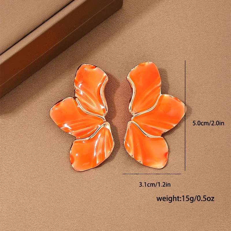 Metal Stud Earrings For Women Colored Enamel Leaves Geometric Ear Accessories Party Holiday Gift OL Fashion Jewelry E460