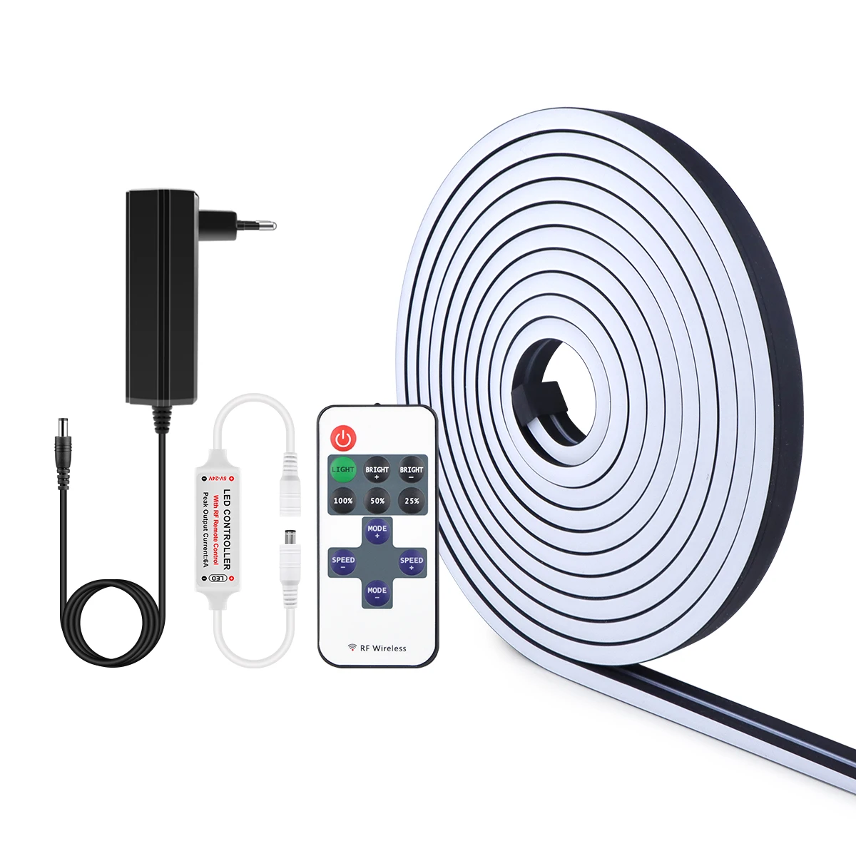 

Черная силиконовая трубка, неоновая Светодиодная лента с радиочастотным дистанционным управлением, 24 В постоянного тока, Гибкая трубчатая лампа, водонепроницаемый домашний Рождественский Декор