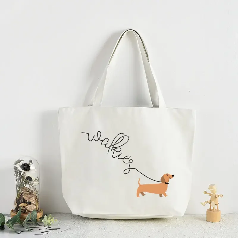 Ladies Shopping Bag Dachshund Teckel Funny Cute Dog Animal Handbag Foldable Reusable Shopper Bag Student Tote Bag Storage Bags