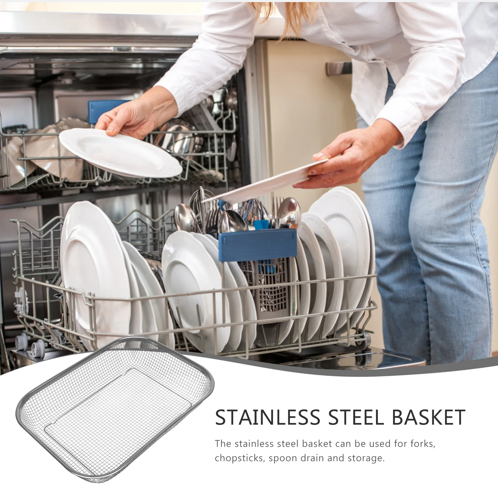 

Stainless Steel Baking Mesh Basket for Dishwasher Silverware Chopsticks Spoon Storage Drainage Fruit Holder Cabinet Kitchen