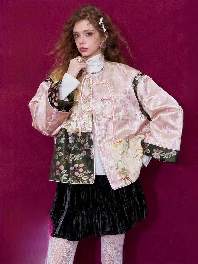 Ele Chinese Sle Satin Embroidered Jaet Women's Winter Design Fairy ket New Year's Robe Loose Fit Button  ...