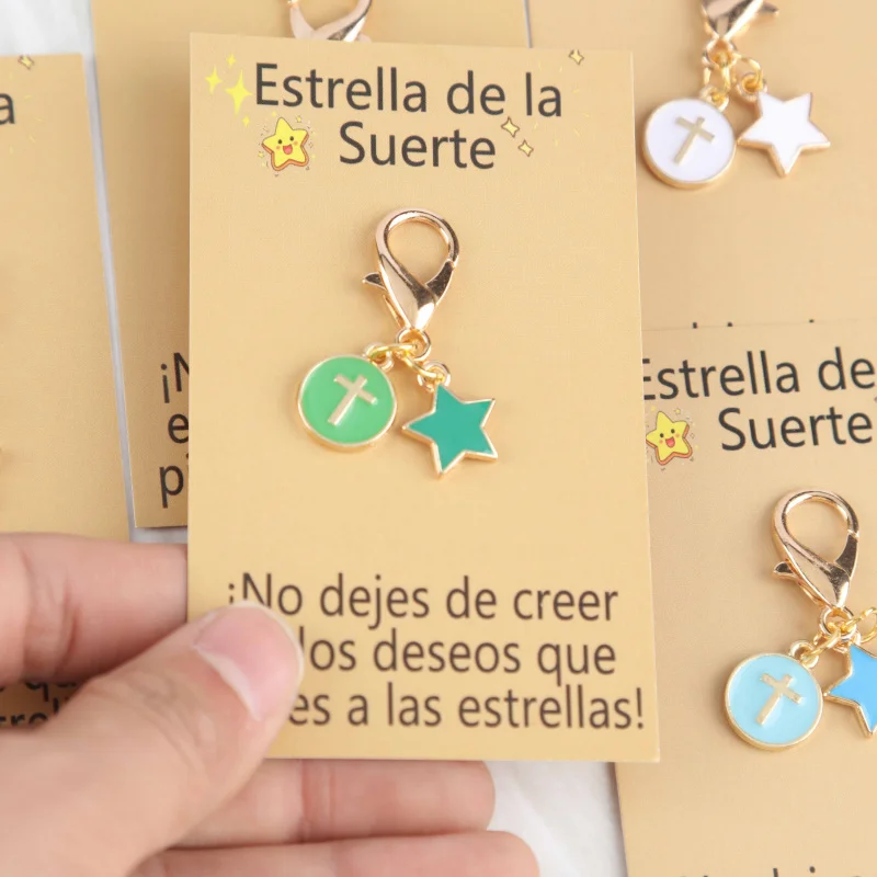 5pcs 2dInteresting Cross and Star Series Keychain Set Comes with a small lucky charm card  Actively support gifts A good luck gi