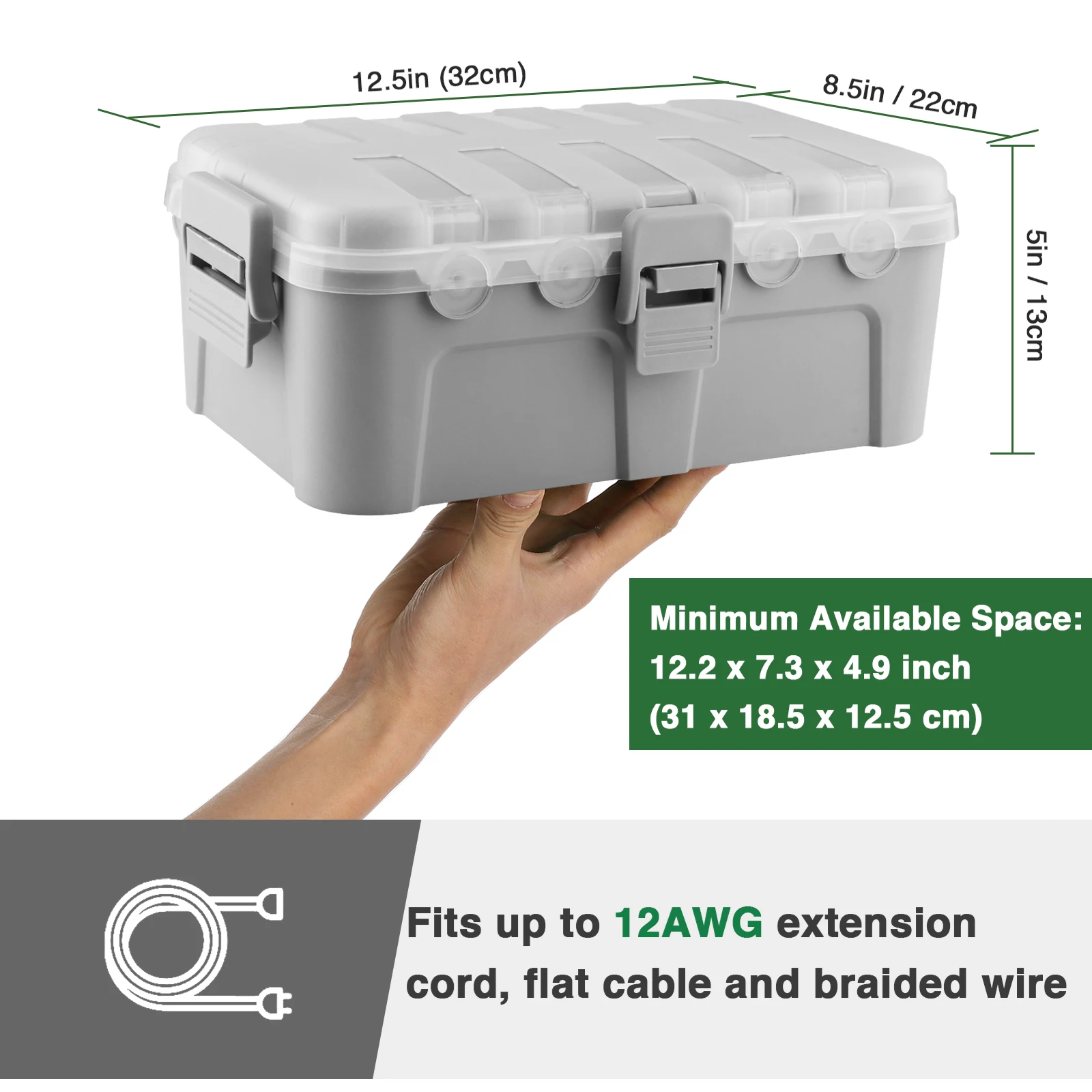 IP54 Waterproof Outdoor Electrical Box with Transparent Lid, Extension Cord Cover for Light Timer, Power Strip, Outlets and Plug