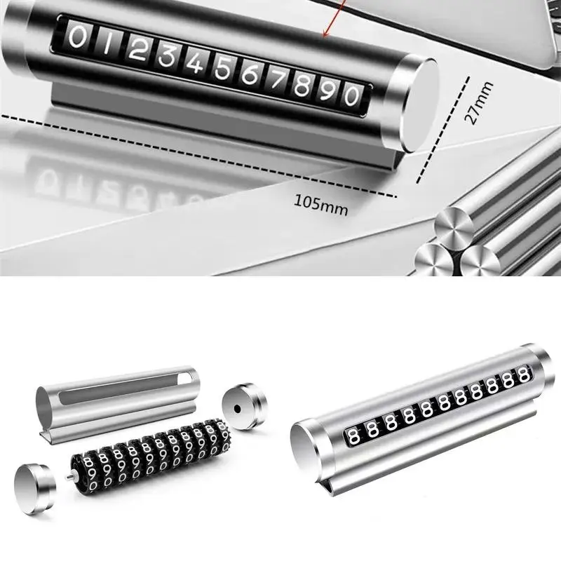 Aluminum Alloy Car Temporary Parking Number Plate, Roller Adjustable Phone Number Sign, Universal Vehicle Interior Auto Accessor