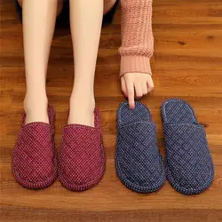 Couple's Four Seasons Home Indoor Silent and Mute Pure Cotton Fabric Sole Soft Sole Non Harmful Solid Wood Floor Slippers