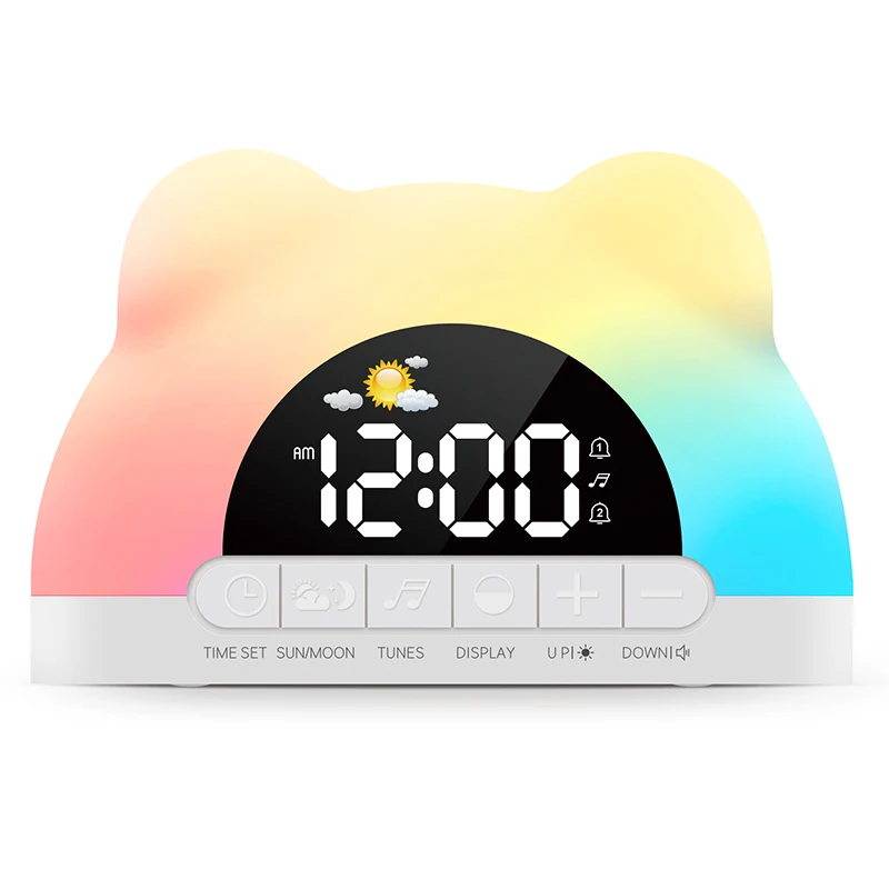 Sunrise Simulation LED Desk Lamp Wake-up Light Alarm Clock Bear Shaped Night Light Mood Lighting for Bedroom Desktop Decor