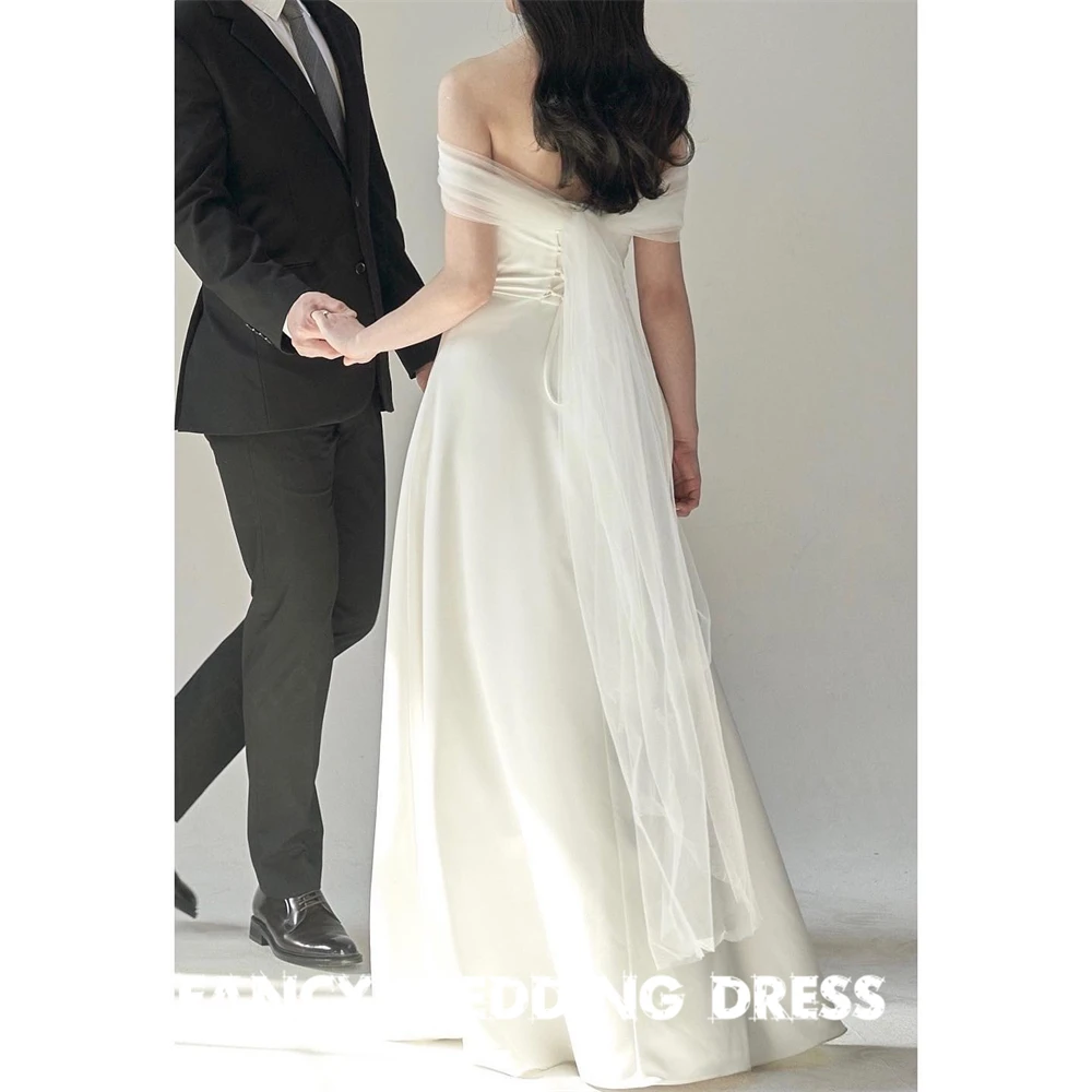 Abito da sposa coreano elegante con spalle scoperte Servizio fotografico Una linea di abiti da ballo lunghi fino al pavimento Abiti da sera a maniche corte personalizzati