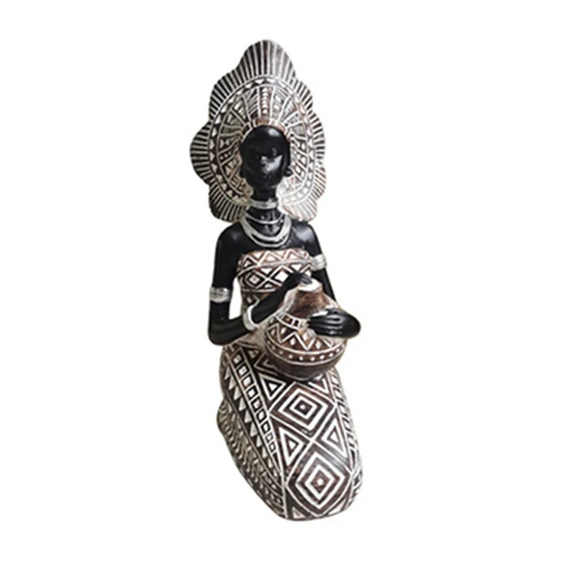 Resin Statue Decor Figurines Retro African Women Holding Pottery Pots Home Bedroom Desktop Collection Items