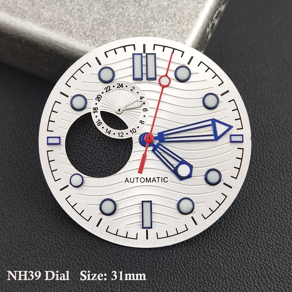 

Циферблат NH39, 31 мм, циферблат с изображением морского конька, циферблат с индивидуальным логотипом, зеленый светящийся циферблат, подходит для механизма NH39, аксессуары и запчасти для часов.