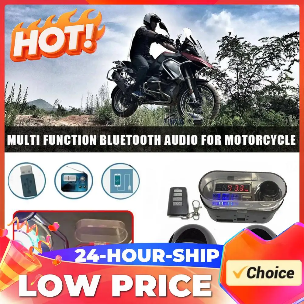 12V Motorbike Two Speaker Handlebar Radio Waterproof Motorcycle Audio System with Mic USB Charger Remote Control for Outdoor