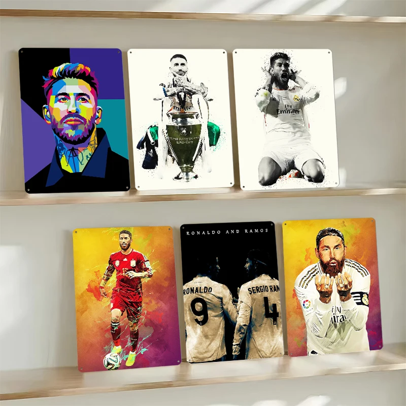 ملصقات فنية جدارية من القصدير من سيرجيو راموس لتزيين غرفة المعيشة في المنزل علامات معدنية قابلة للتخصيص لمحبي كرة القدم ديكور المنزل #3