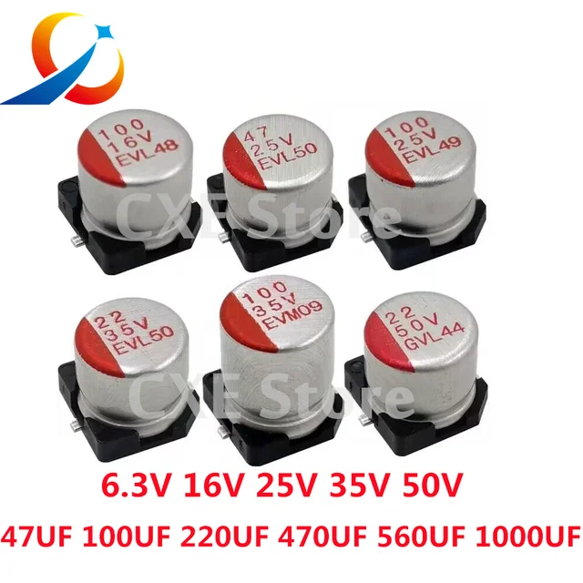 10szt SMD Stały kondensator elektrolityczny Niski ESR 6.3V 10V 16V 25V 35V 50V 63V 22UF 47UF 100UF 220UF 330UF 470UF 560UF 1000UF NOWOŚĆ