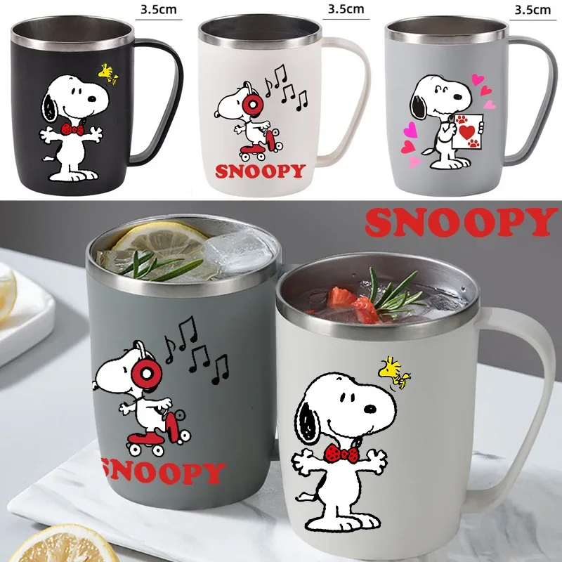 

Кружка Snoopy, изолированная чашка из нержавеющей стали 304, аниме, герметичная чашка с молоком, кофе, чаем, студенческий офис, школа, чашка для полоскания рта, посуда для напитков, 450 мл