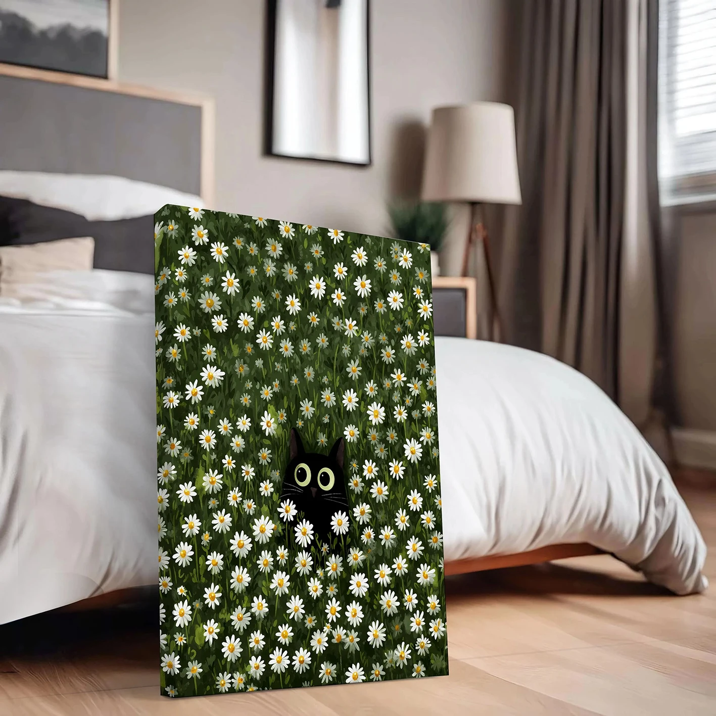 

Black cat floral poster,dark aesthetic cat pattern printing,whimsical wall decoration for cat lovers,home living room decoration