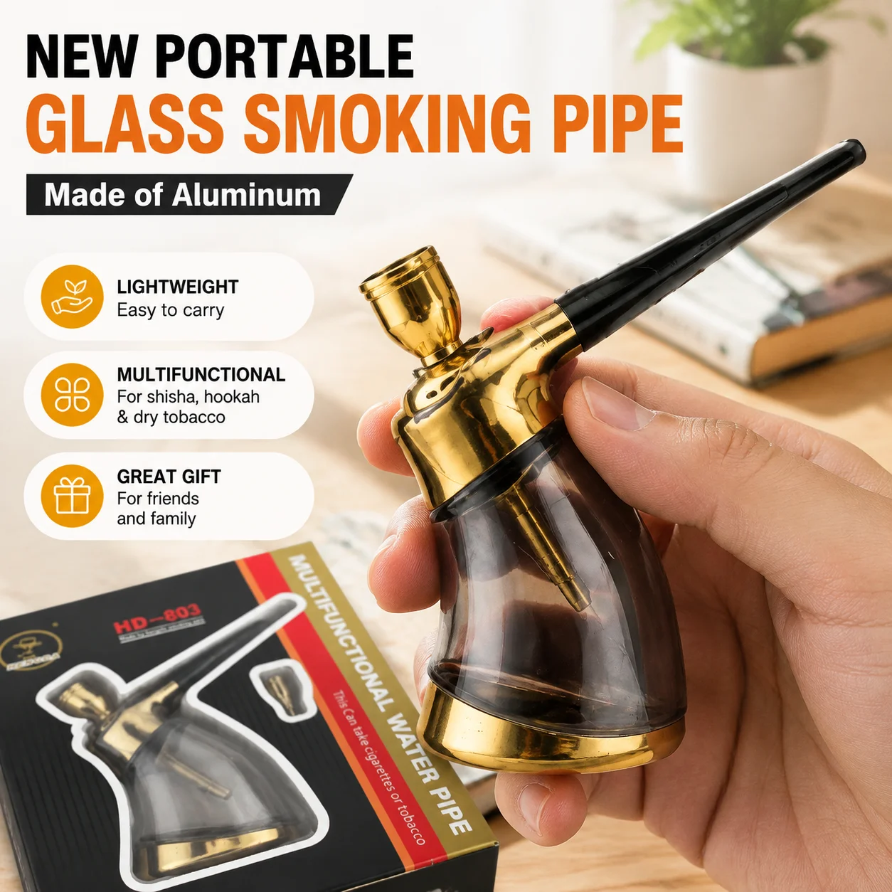 Portable Water Pipe Glass Body Compact Water Filtration Design Lightweight Easy‑to‑Carry Smoking Accessory