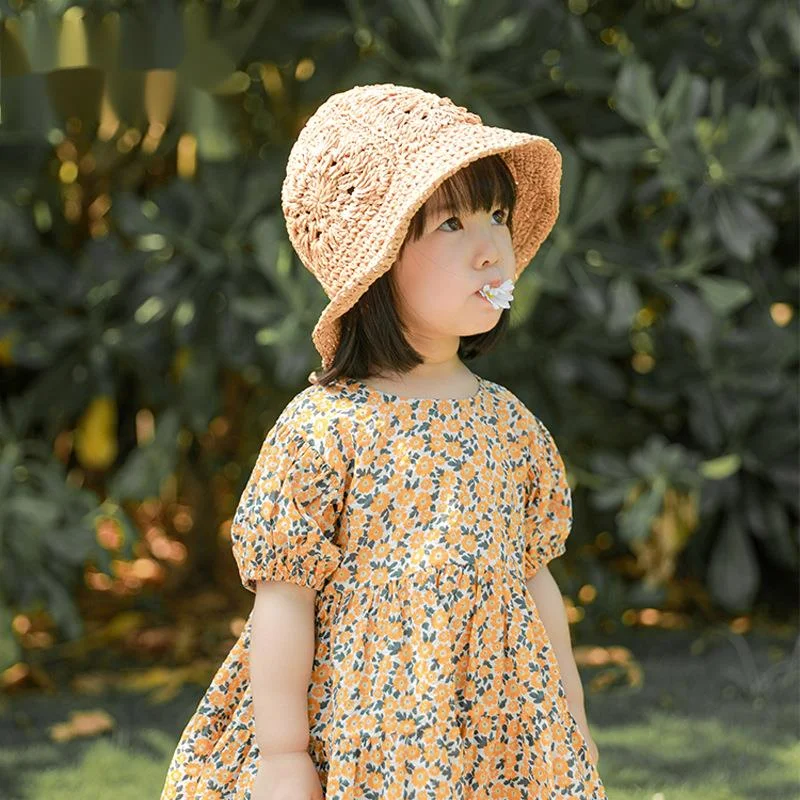 2024 Children's Straw Hat Summer Trendy Style for Boys and Girls Going Out for Sports Sunshade Hat Fresh Sunscreen Straw