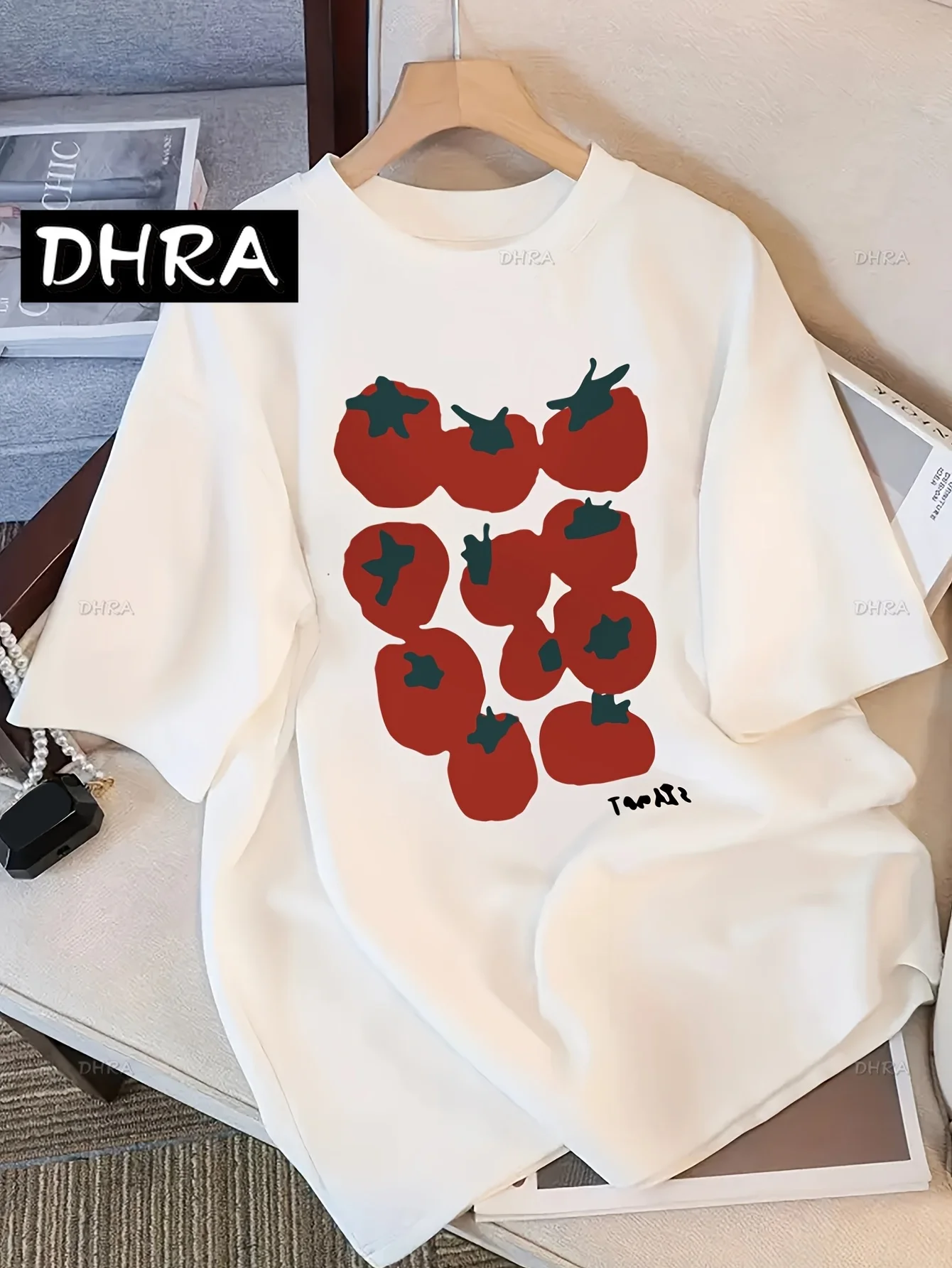 Camiseta de algodón con estampado de tomate estético para mujer, camiseta de manga corta con gráfico de fruta Natural, camiseta informal Kawaii de verano amigable