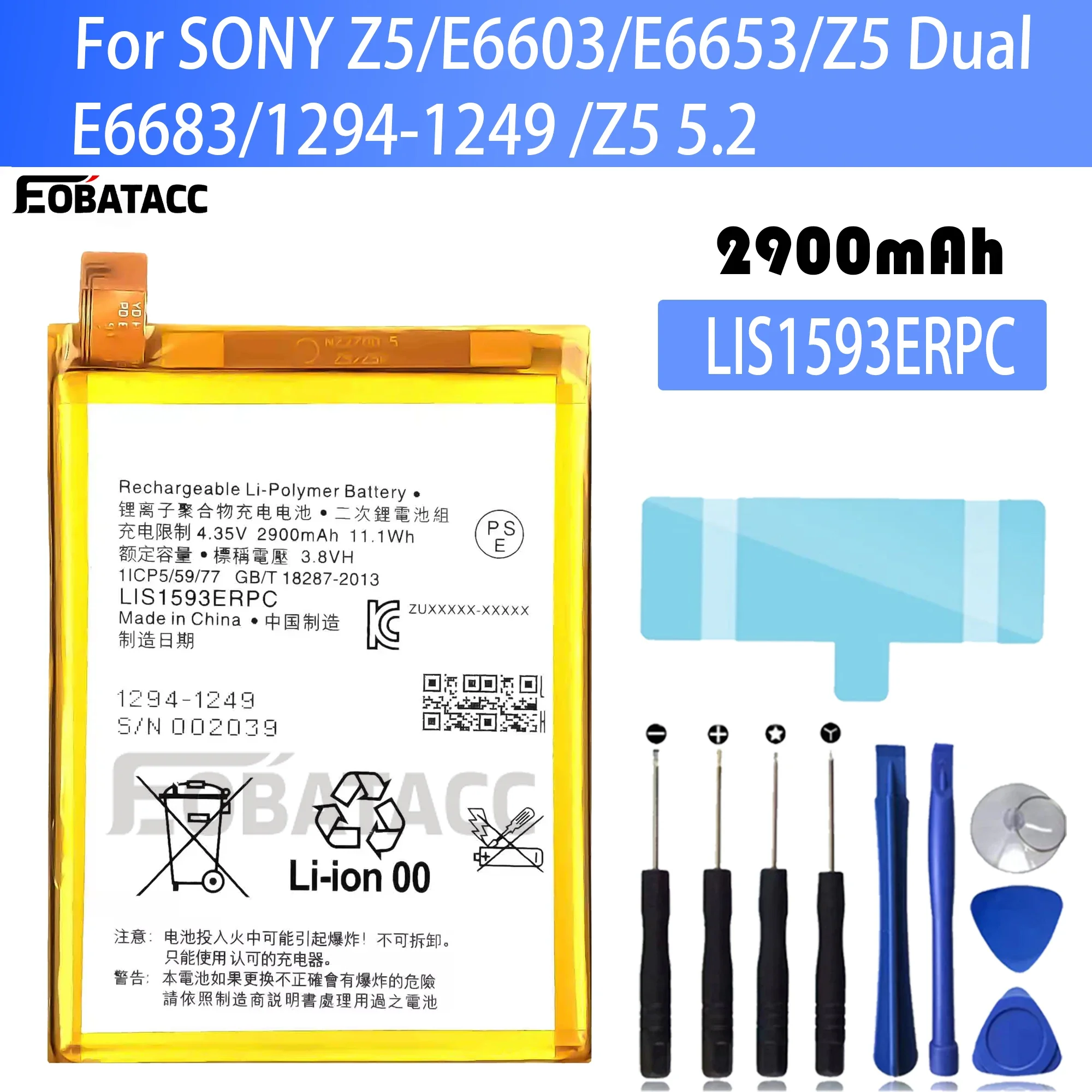 

100% New Original Battery LIS1593ERPC For Sony Z5 E6603 E6653/Z5 Dual/ E6683 1294-1249 Z5 5.2 Battery + Free Tools